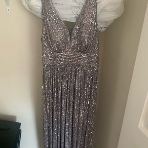 Sequined evening gown, gun metal color